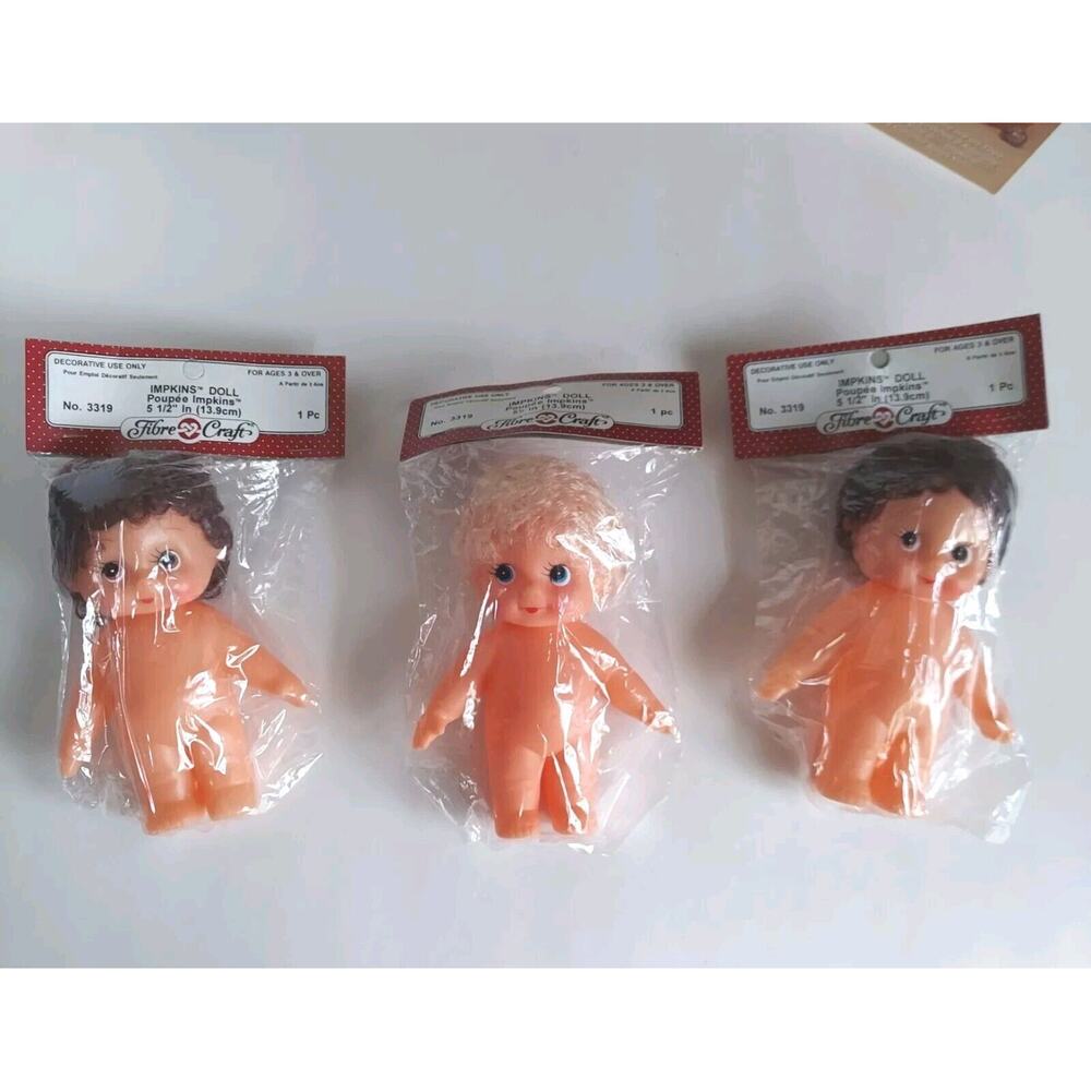 New Fibre Craft Impkins 5.5" Dolls 3319 & Vintage Crochet Pattern Book Lot of 5 - Picture 2 of 13